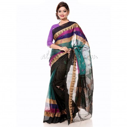 Traditional cotton with mercerized yarn dyed Sharee from Tangail with Beautiful design